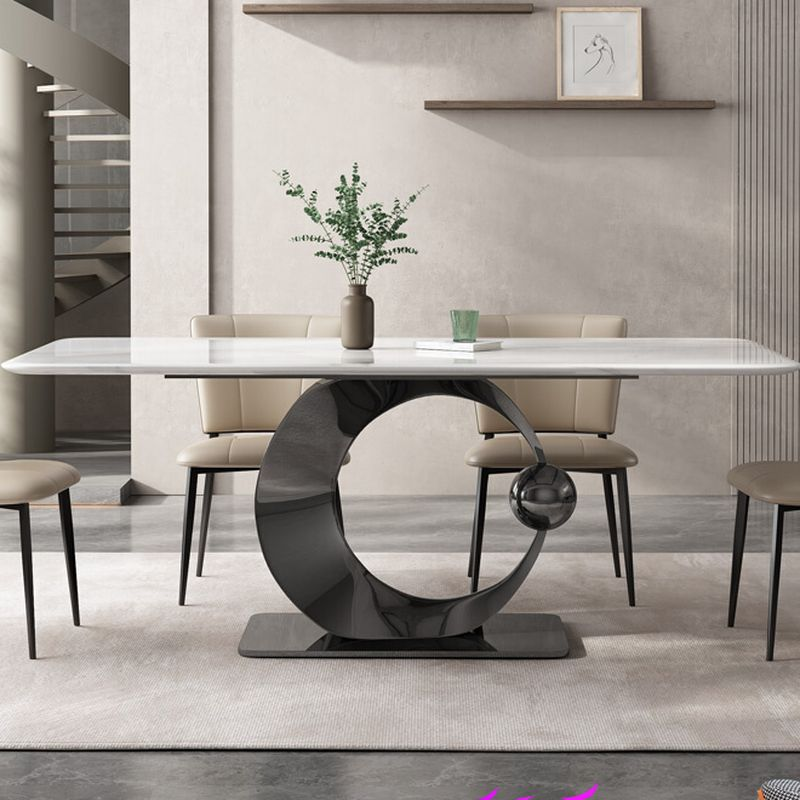 Bàn ăn Ceramic chân mạ titan phong cách Ý AB022 - chi tiết mặt đá và kết cấu chân
