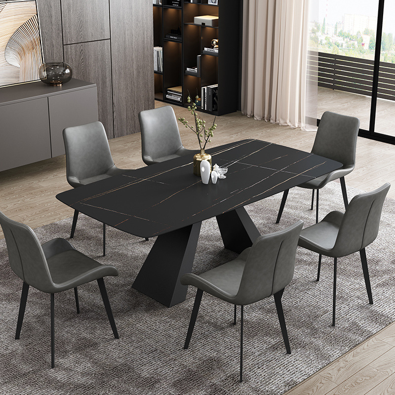 Bộ bàn ăn Ceramic chân chữ A AB006 màu đen hiện đại