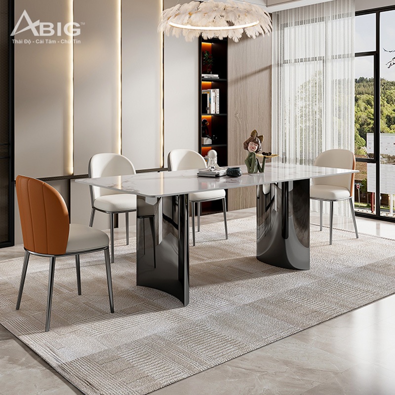 Bàn ăn Ceramic chân 2 trụ cong Luxury AB019 - thiết kế tổng thể
