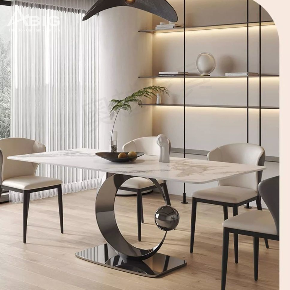 Bàn ăn Ceramic chân mạ titan phong cách Ý AB022 - thiết kế tổng thể