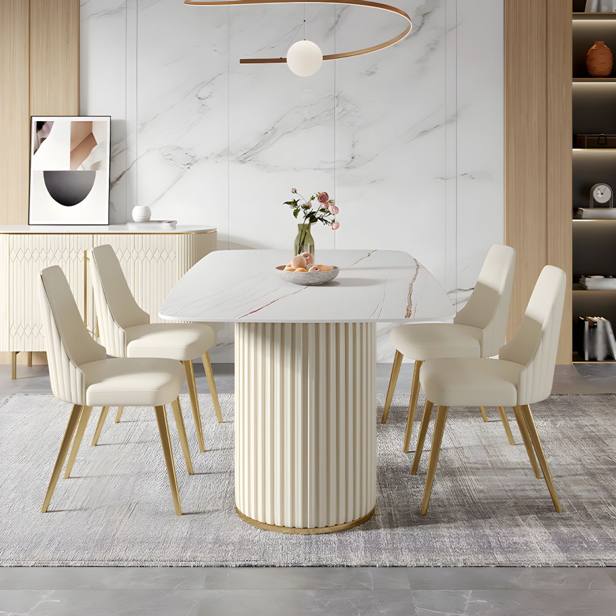 Góc nhìn tổng thể bàn ăn Ceramic AB042 theo chiều dài mặt bàn