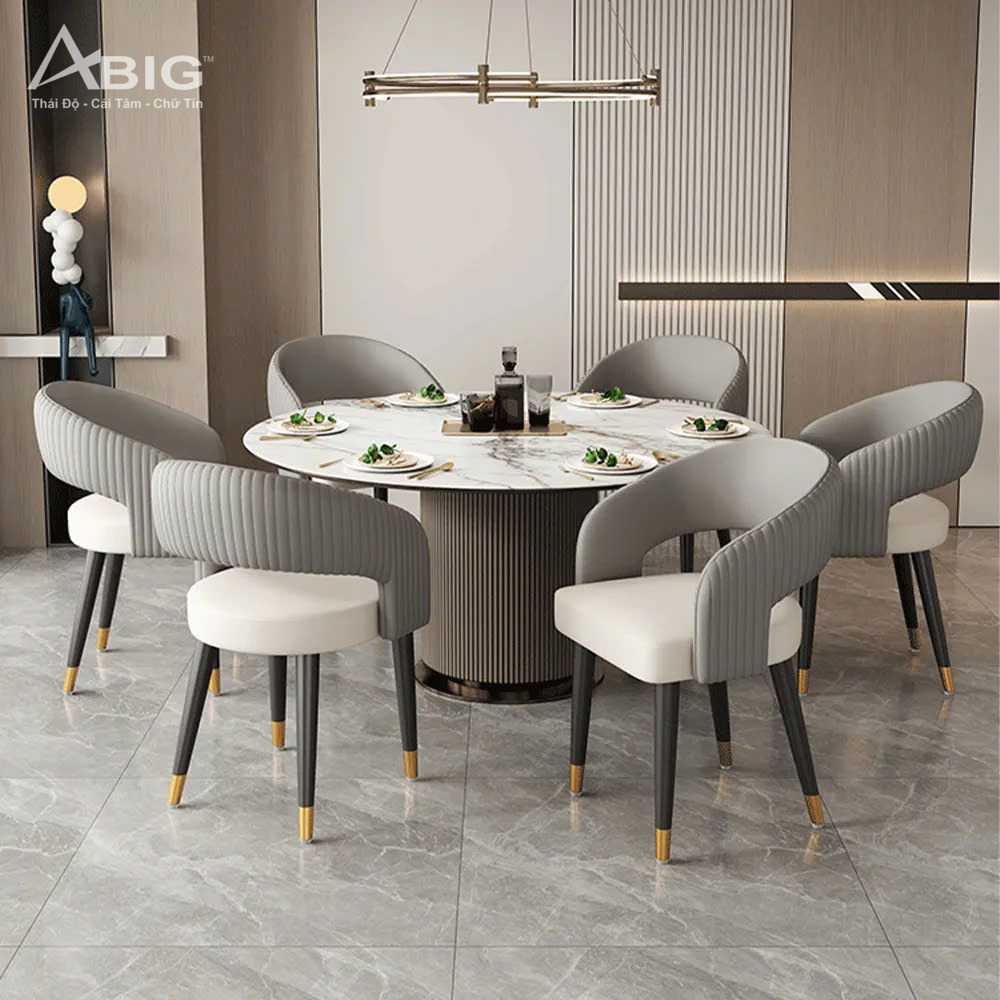 Bàn ăn nhập khẩu mặt đá tròn sang trọng AB037 Bàn ăn nhập khẩu mặt đá tròn sang trọng AB037