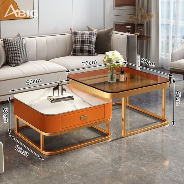 Bàn trà chân sắt mặt đá Ceramic kết hợp mặt kính cường lực BT019