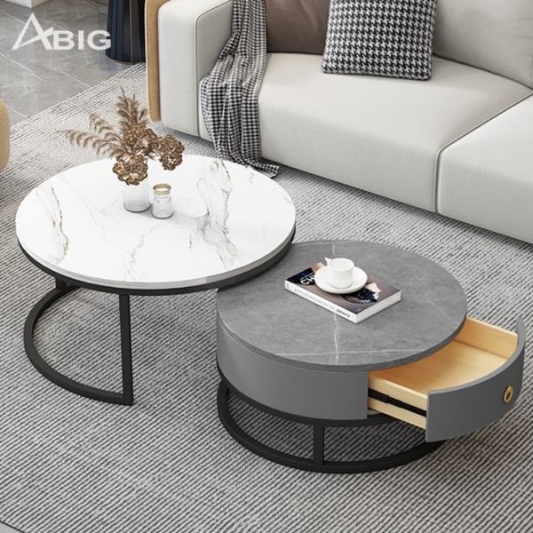 Bàn trà đôi mặt đá Ceramic khung chân đen BT003 Bàn trà đôi mặt đá Ceramic khung chân đen BT003