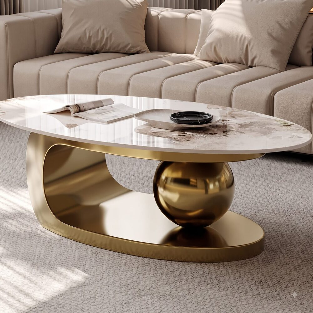 Bàn trà sofa BT040 khung vàng trong không gian phòng khách