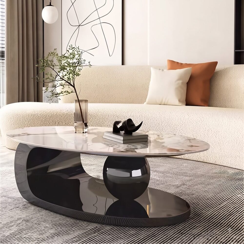 Bàn trà sofa mặt đá phiến chân inox BT040 khung đen - thiết kế tổng thể