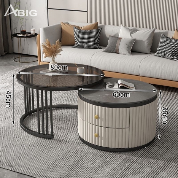 Bàn trà sofa tròn đôi 2 ngăn kéo BT031 Bàn trà sofa tròn đôi 2 ngăn kéo BT031