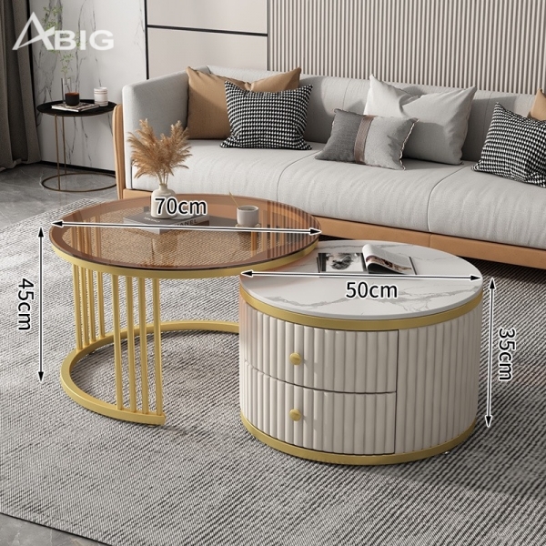 Bàn trà tròn đôi cao cấp cho phòng khách hiện đại BT029 Bàn trà tròn đôi cao cấp cho phòng khách hiện đại BT029