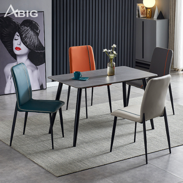 Bộ bàn 4 ghế ăn kẻ sọc hiện đại mặt đá Ceramic - hình ảnh tổng thể