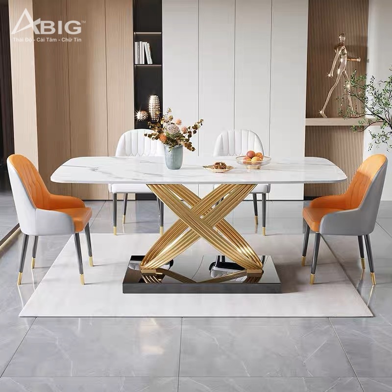 Bộ bàn 4 ghế ăn Monet chân xoắn inox mạ - hình ảnh tổng thể