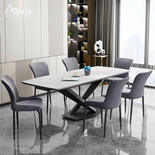 Bộ bàn ăn 6 ghế mặt đá Ceramic xám đậm hiện đại GW003