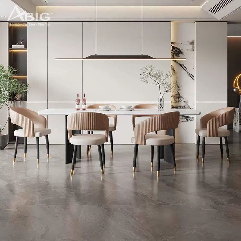 Bộ bàn 6 ghế ăn Luxury chân 2 trụ cong BL004