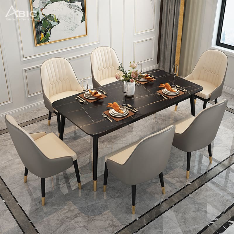Bộ bàn 6 ghế Monet có tay mặt đá Ceramic nhập khẩu