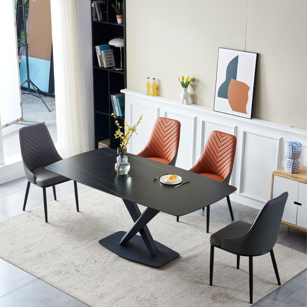 Bộ bàn ăn 4 ghế GW024 chân chữ X trong không gian phòng ăn hiện đại