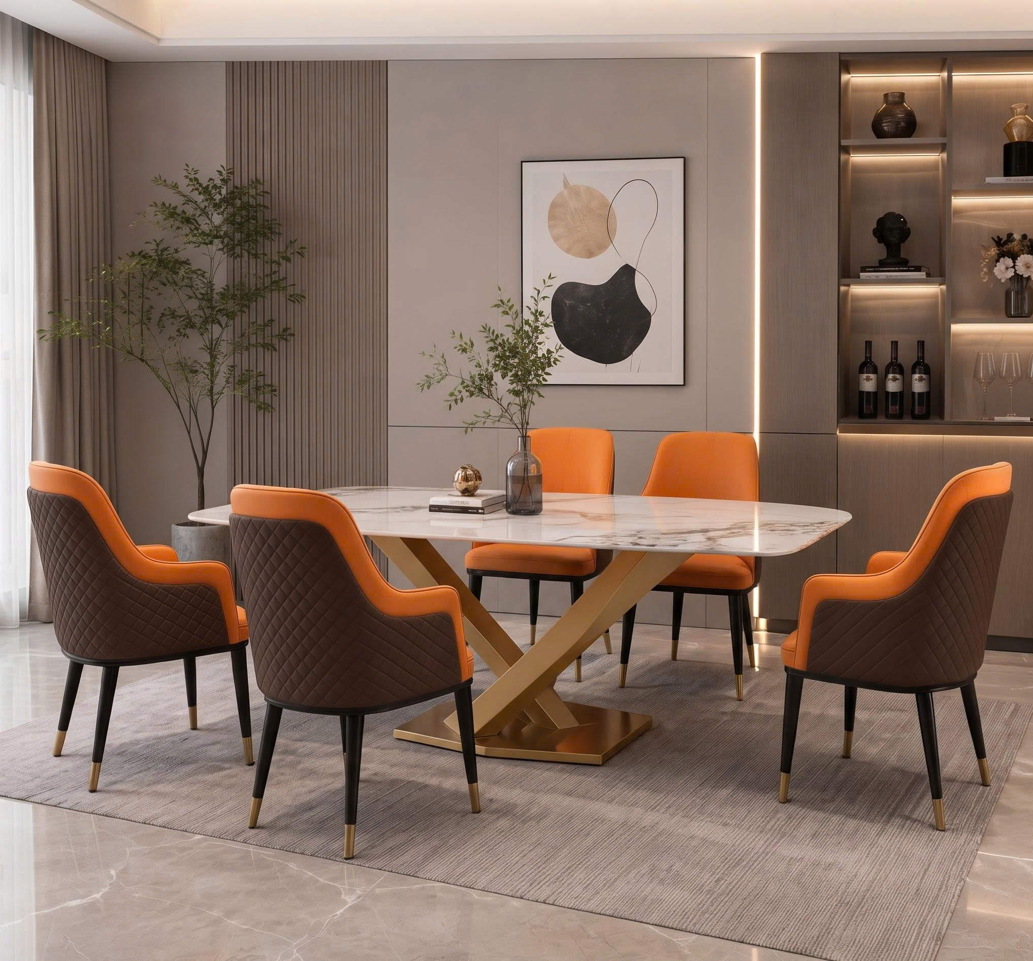 Bộ bàn ăn 6 ghế Luxury mặt đá nhập khẩu BL026 Tổng thể Bộ bàn ăn 6 ghế Luxury mặt đá nhập khẩu BL026