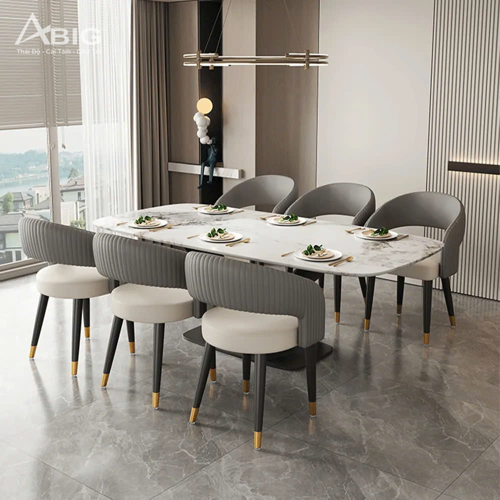 Bộ bàn ăn cao cấp 6 ghế Luxury chân chữ X BL014