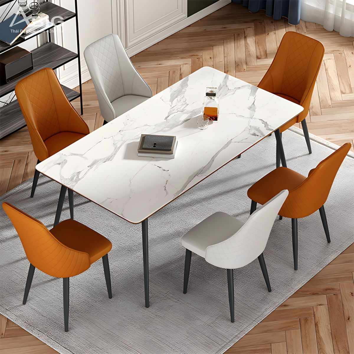 Bộ bàn ăn mặt đá 6 ghế ăn hiện đại GW007