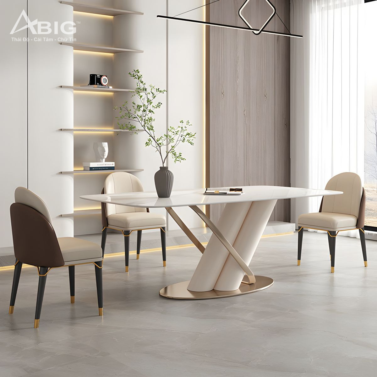 Bố trí bộ bàn ăn BL050 Bộ bàn ăn BL050 phù hợp nhiều diện tích phòng ăn Luxury
