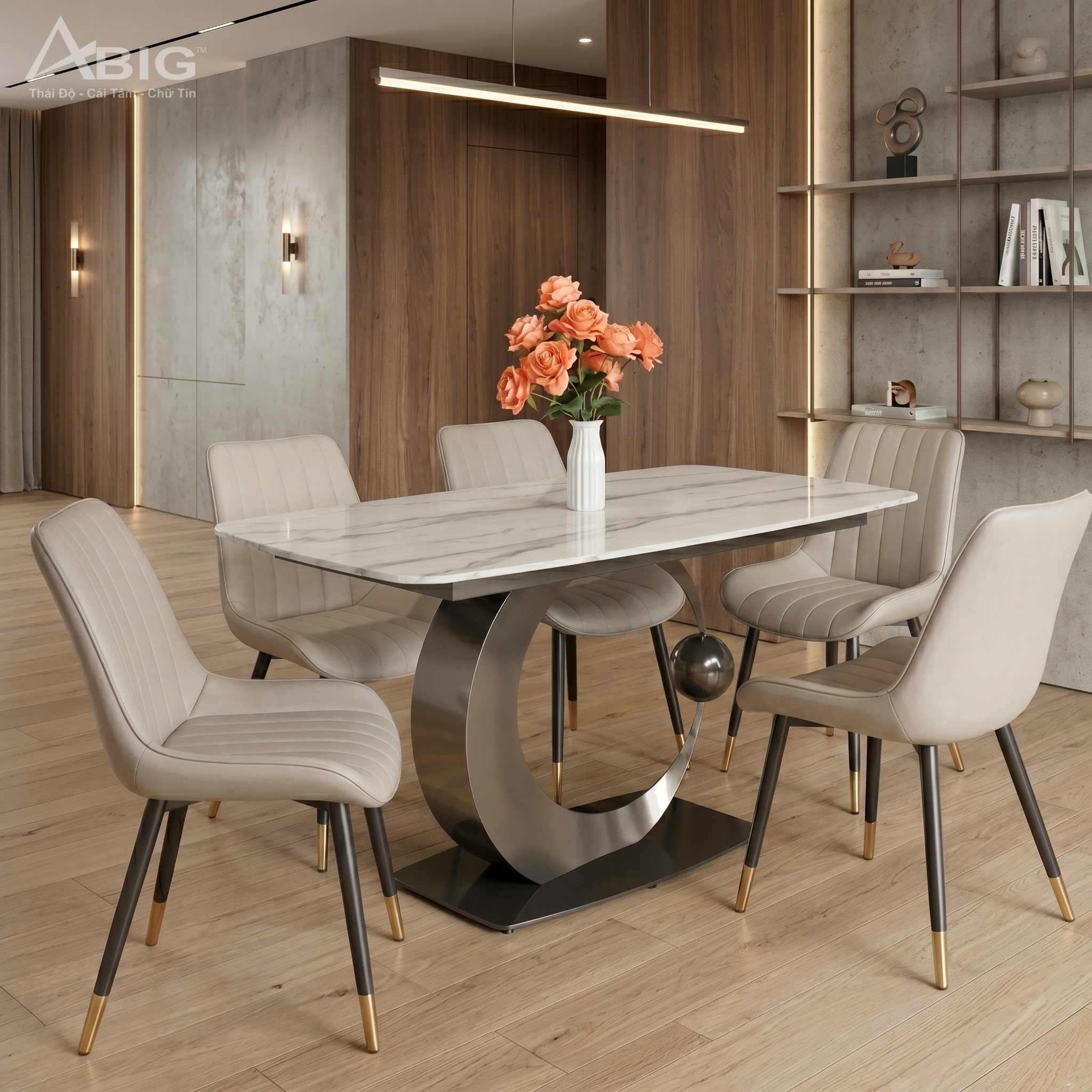 Bộ bàn ăn mặt đá Ceramic 4 ghế ăn Loft HAC-051 - hình ảnh 1