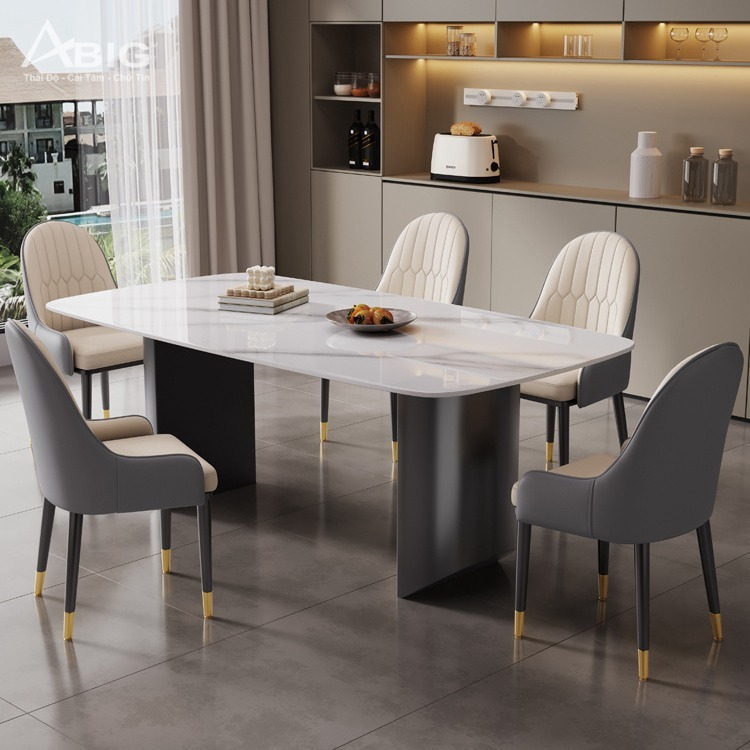Bộ bàn ăn mặt đá Ceramic 6 ghế Monet nhập khẩu