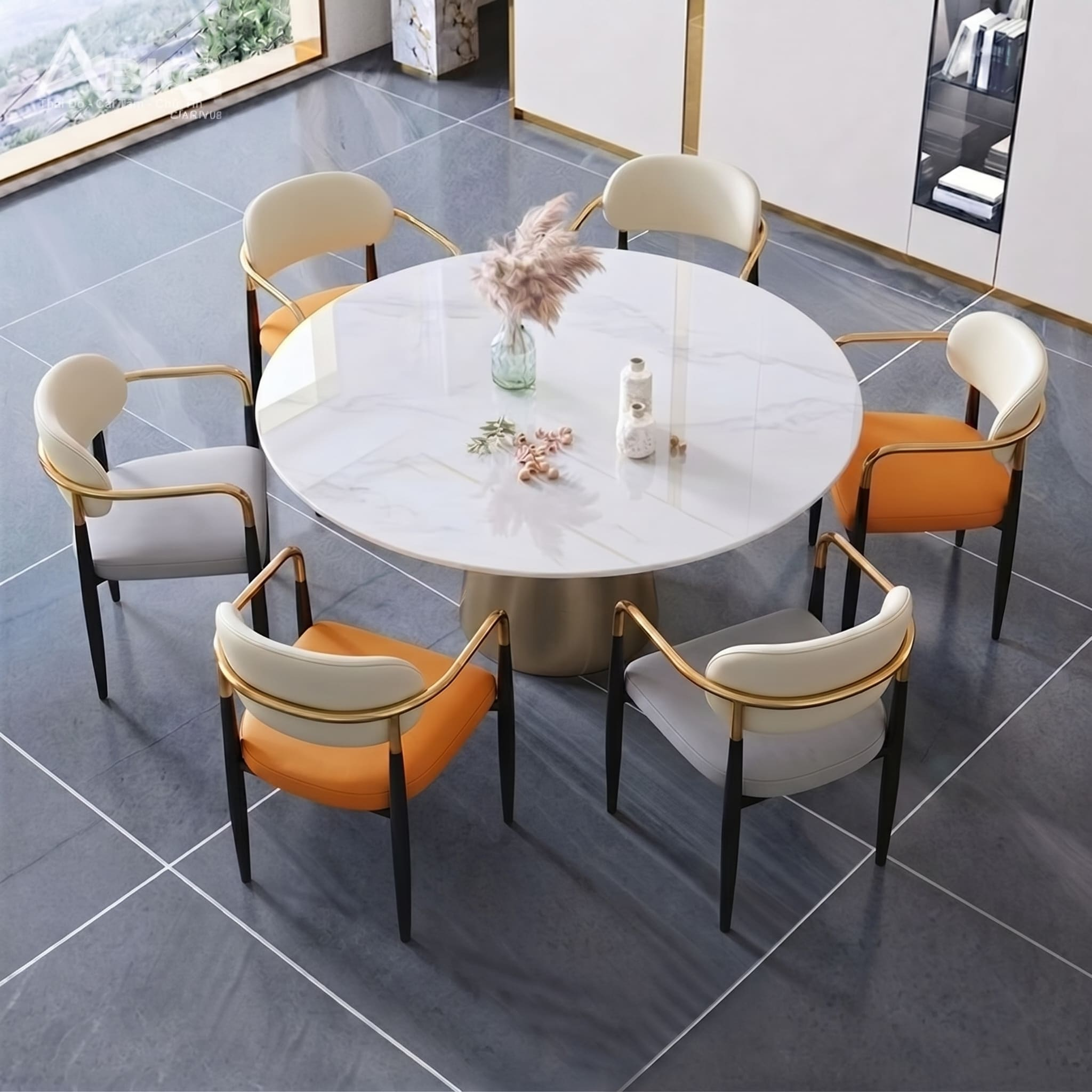 Bộ bàn ăn tròn cao cấp nhập khẩu 6 ghế HAC-070