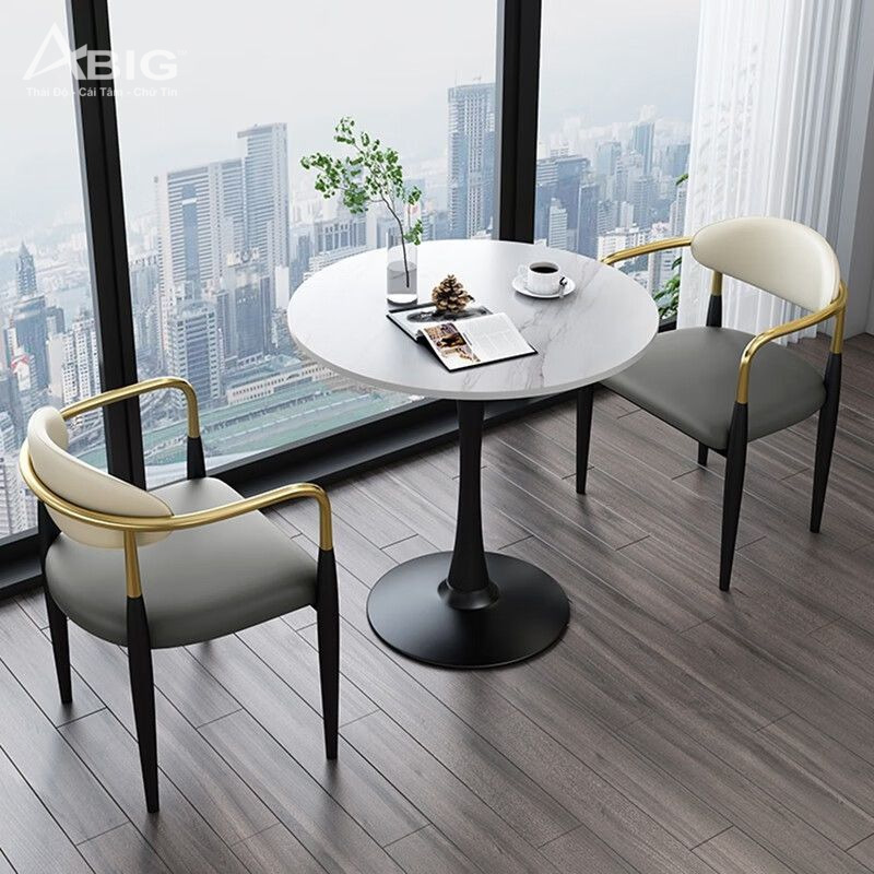 Bộ bàn ăn tròn mặt đá 2 ghế cao cấp CP104