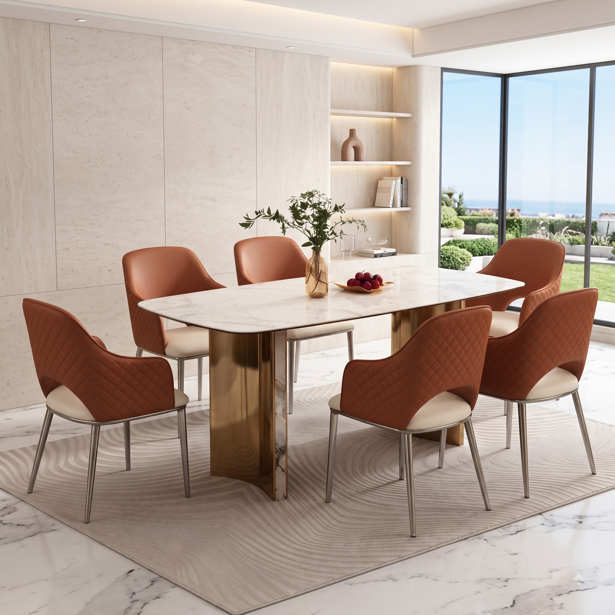 Bộ bàn mặt đá 6 ghế ăn cao cấp BL032 Tổng thể Bộ bàn mặt đá 6 ghế ăn cao cấp BL032