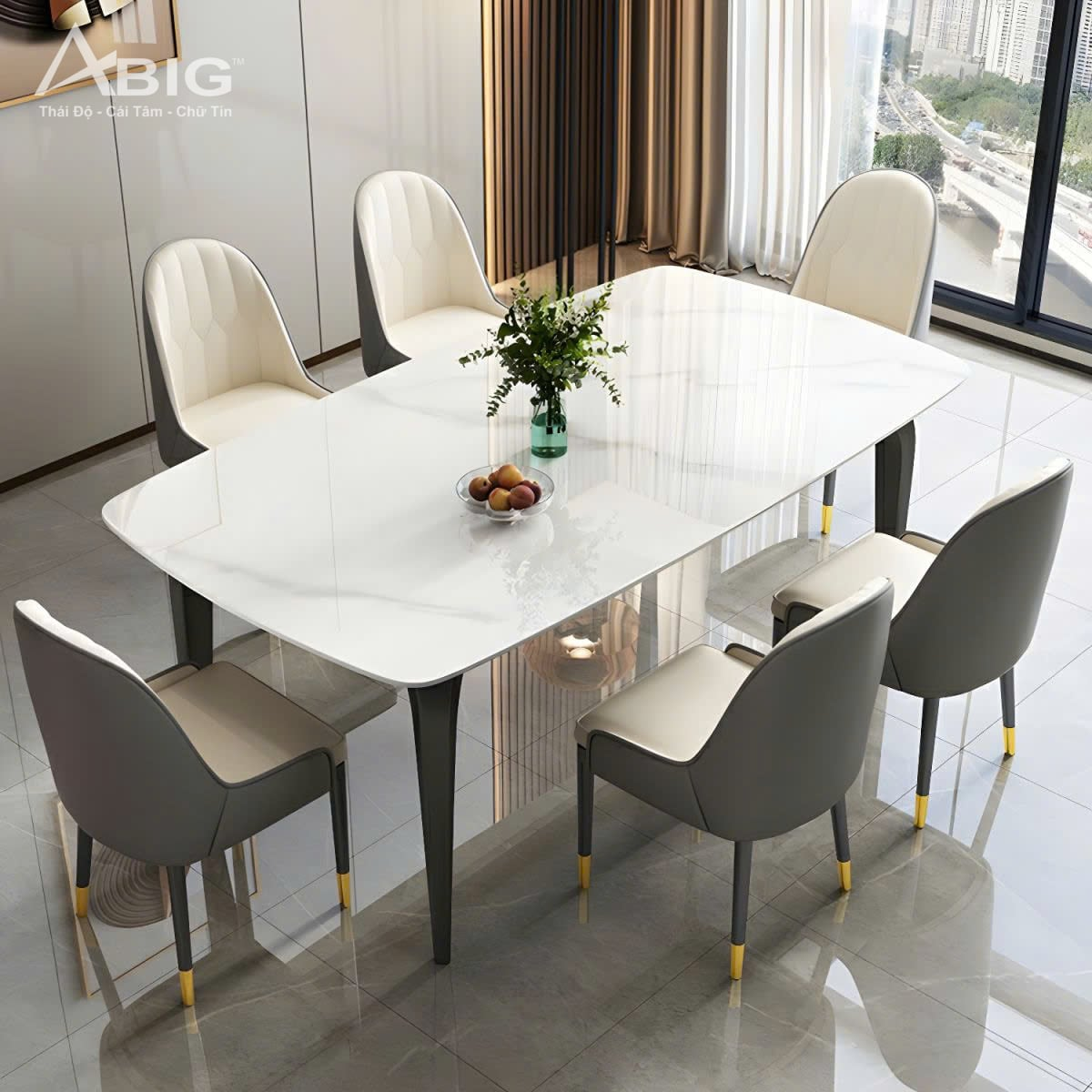 Bộ bàn nhập khẩu 6 ghế Monet mặt đá Ceramic HAC-026