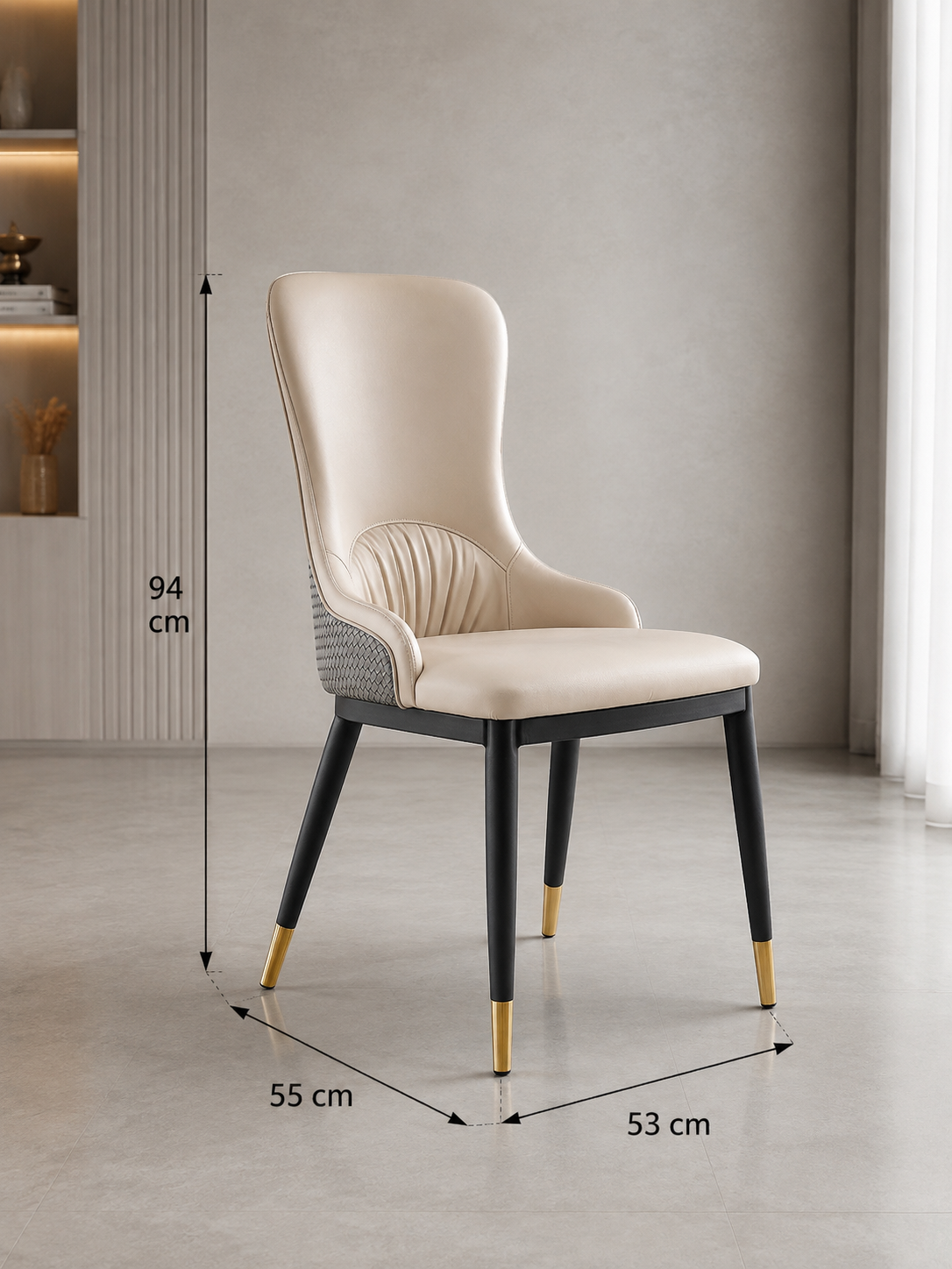 Thông số kích thước XN019 Kích thước Ghế ăn bọc da cao cấp XN019 Rộng 53 × Sâu 55 × Cao 94 cm
