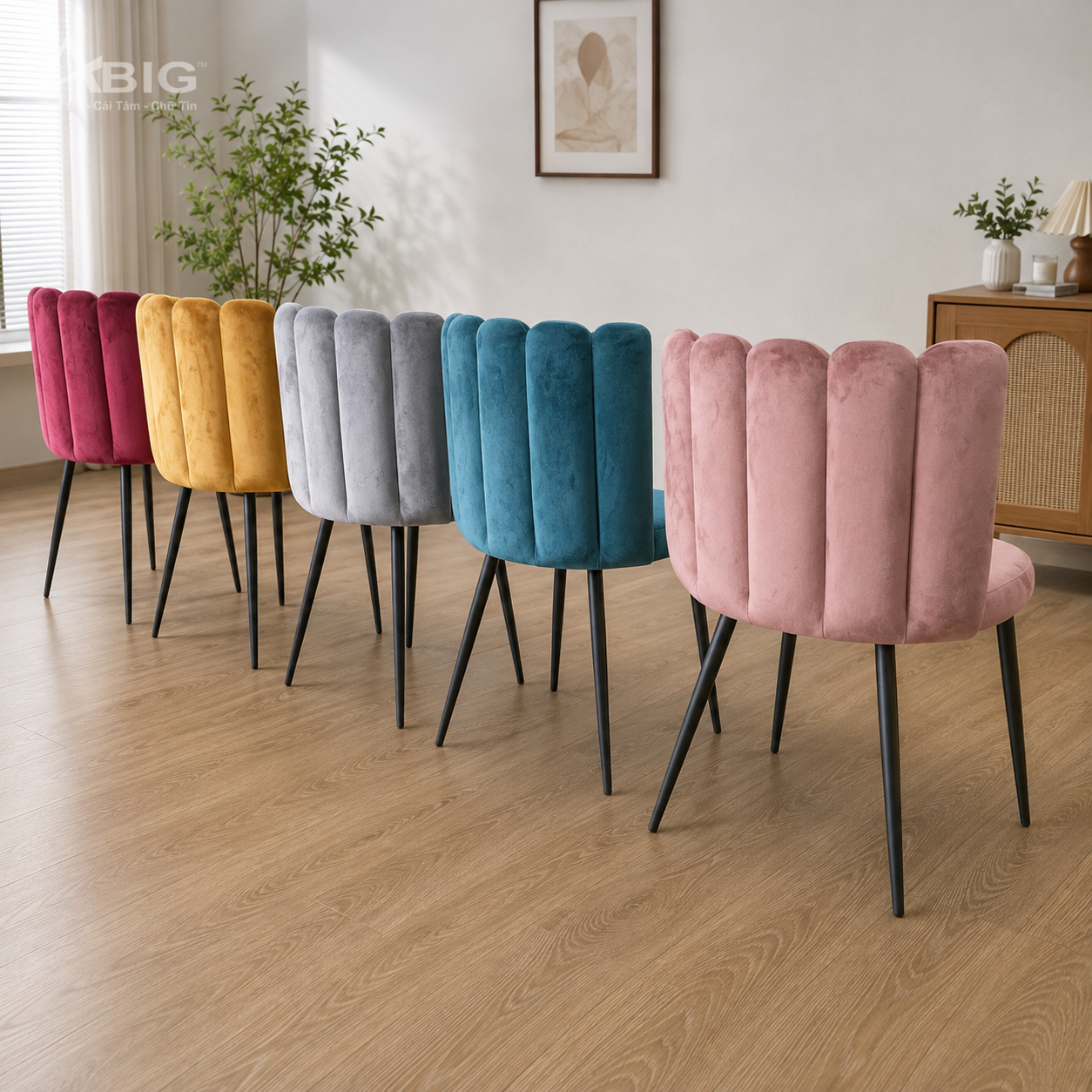 Ghế ăn bọc nhung hiện đại XN010 Ghế ăn bọc nhung hiện đại XN010 - chi tiết kiểu dáng và bề mặt hoàn thiện