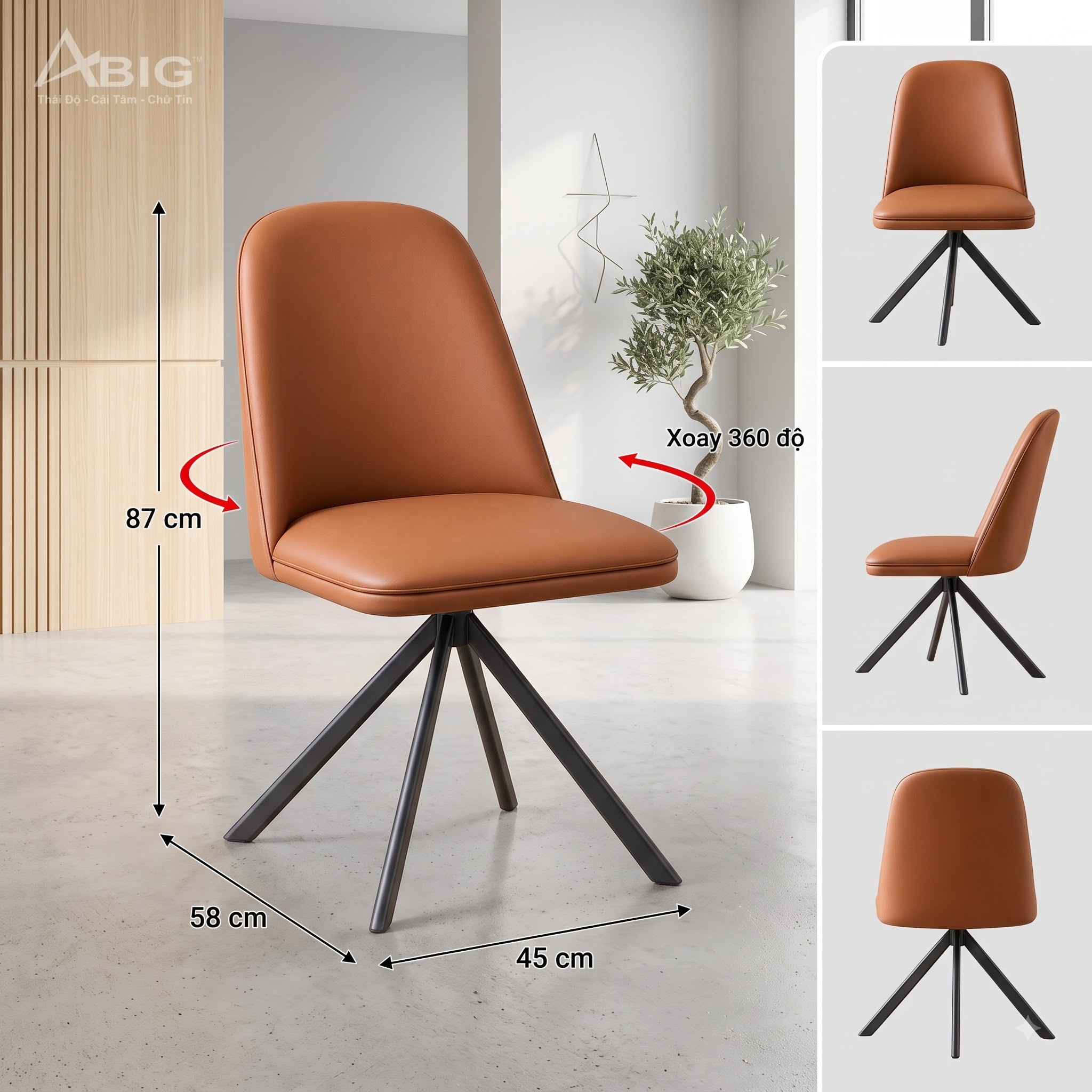 Thông số kích thước XN024 Kích thước Ghế ăn da cao cấp XN024 Rộng 45 × Sâu 58 × Cao 87 cm