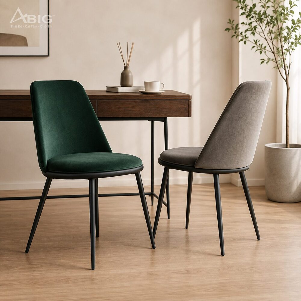 Phối cảnh ghế ăn bọc vải nhung XN009
