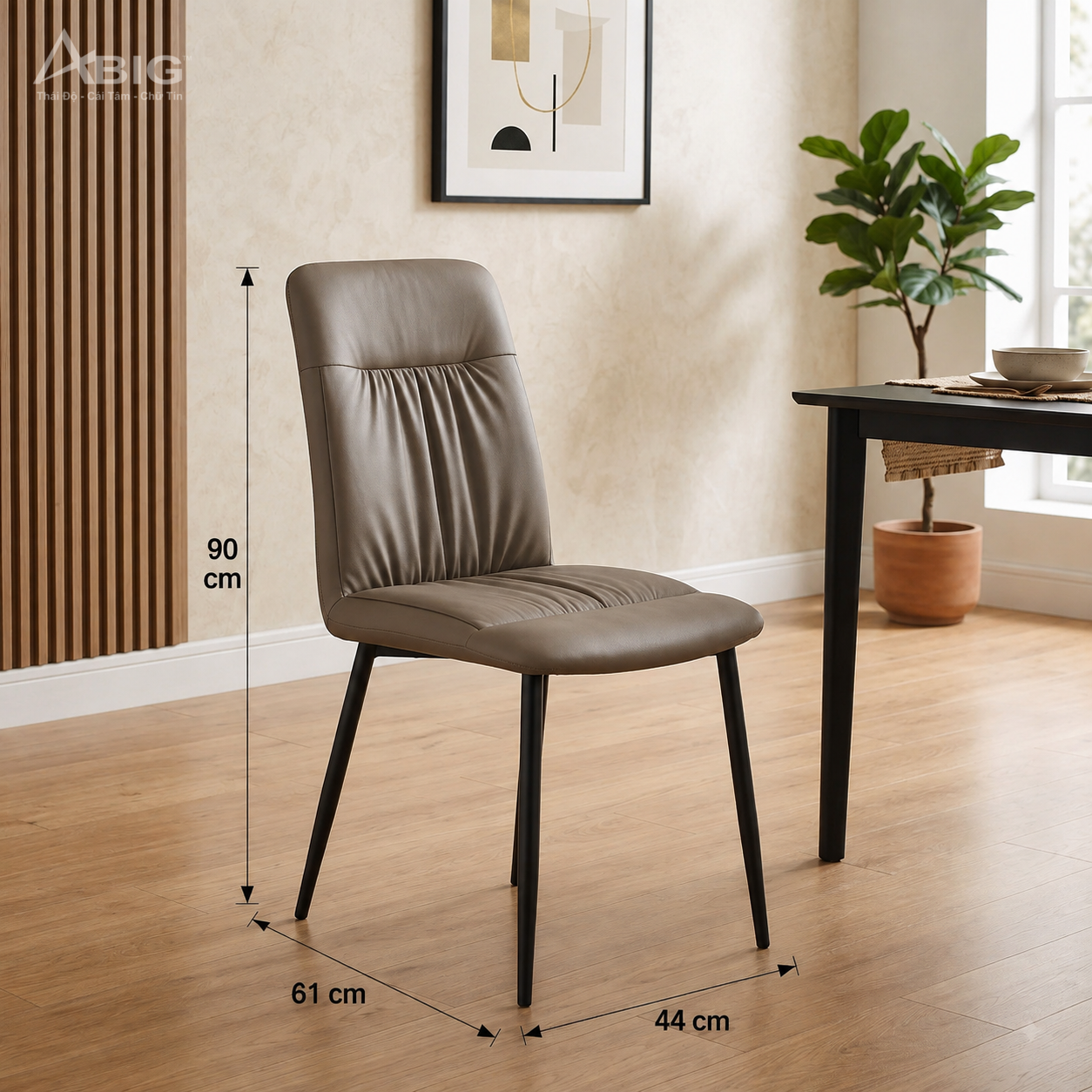 Thông số kích thước XN020 Kích thước Ghế ăn nhập khẩu bọc da XN020 Rộng 44 × Sâu 61 × Cao 90 cm