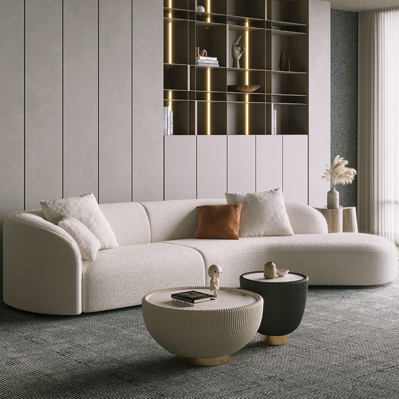 Ghế sofa cong vải lông cừu màu trắng S10 Ghế sofa cong vải lông cừu màu trắng S10 - phối cảnh sản phẩm