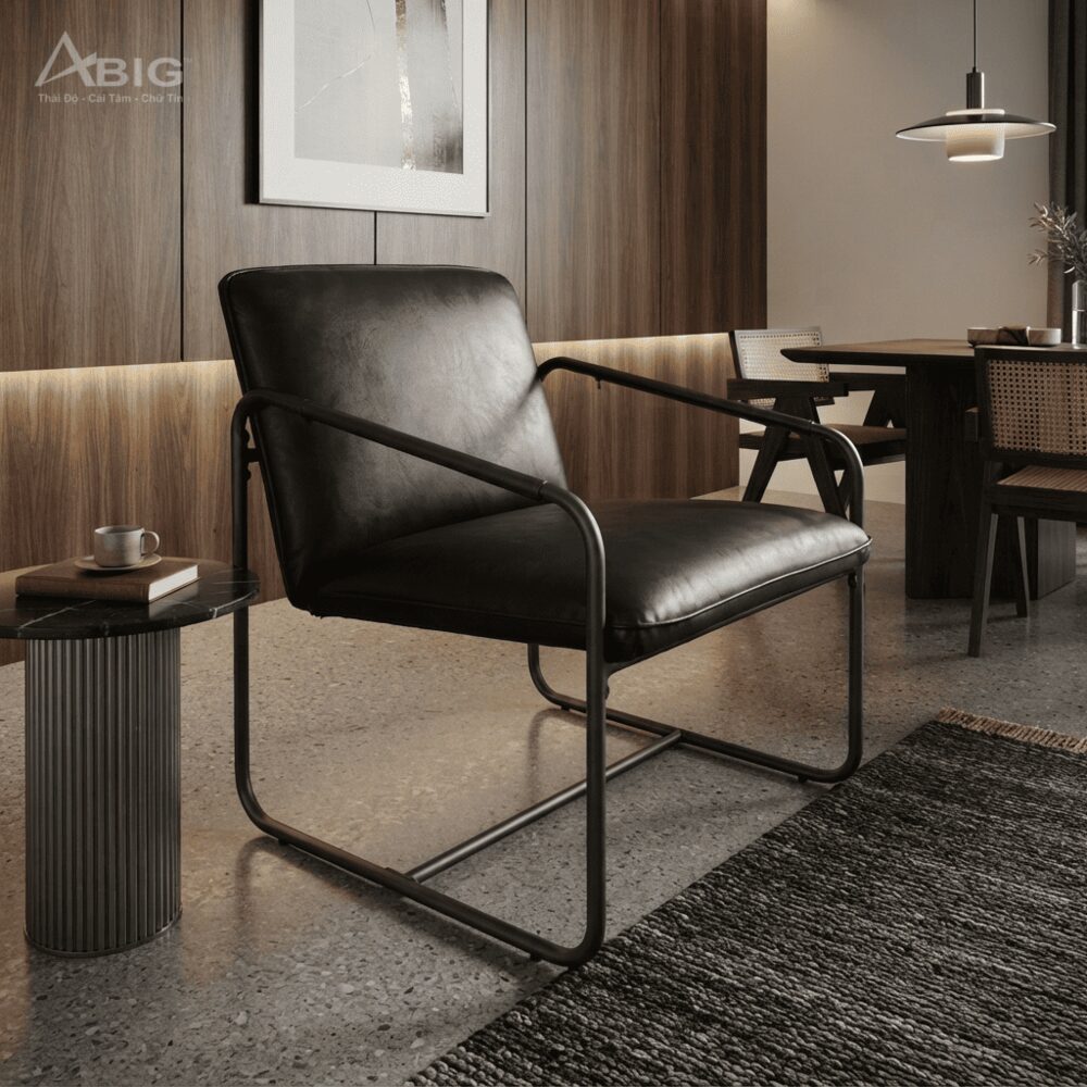 Ghế sofa đơn cao cấp bọc da GS005 góc nghiêng