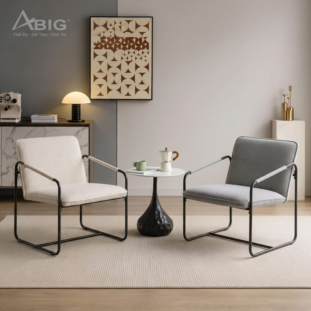 Ghế sofa đơn bọc vải GS004 hai màu kem và xám