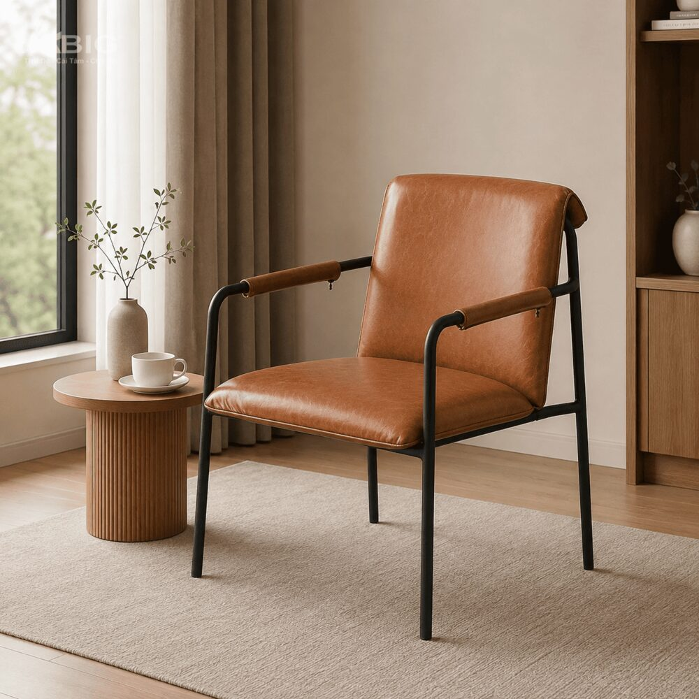 Ghế sofa đơn thư giãn bọc da Smili GS006 góc nghiêng