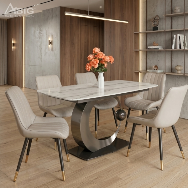 Bộ bàn ăn mặt đá Ceramic 4 ghế ăn Loft HAC-051